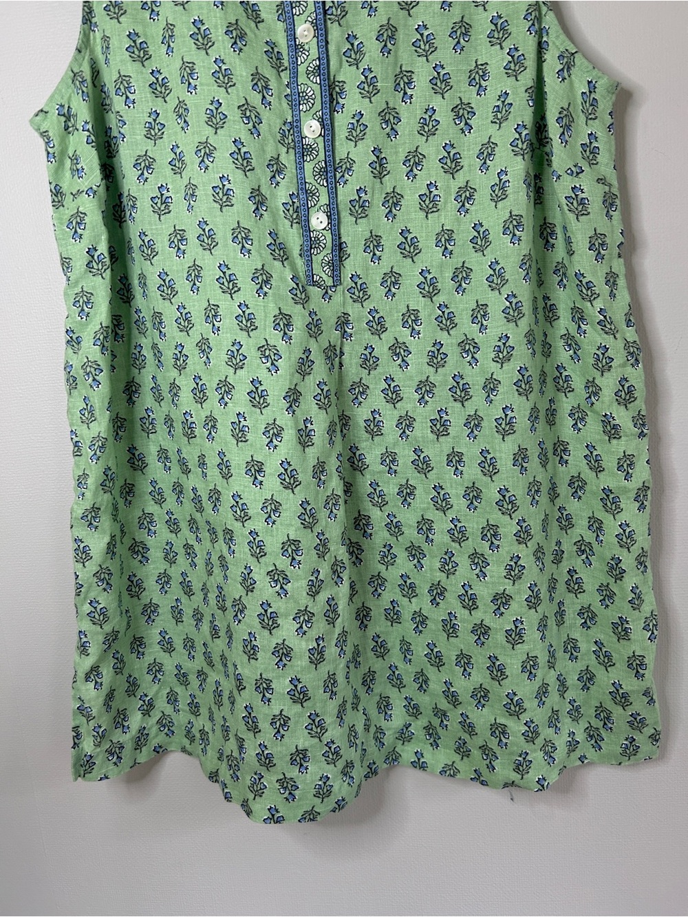 Pure Jill Linen Botanical Block Print Sleeveless Henley Blouse Relaxed Cottage S - Picture 5 of 12